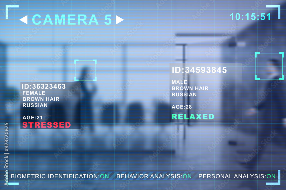 带摄像头的cctv面部识别inter的模糊办公室内部的商人抽象图像