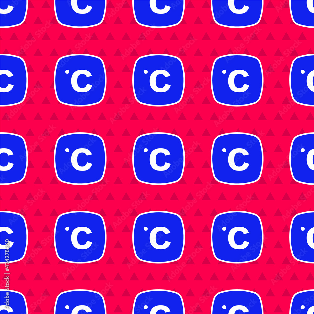 Blue Celsius icon isolated seamless pattern on red background. Vector