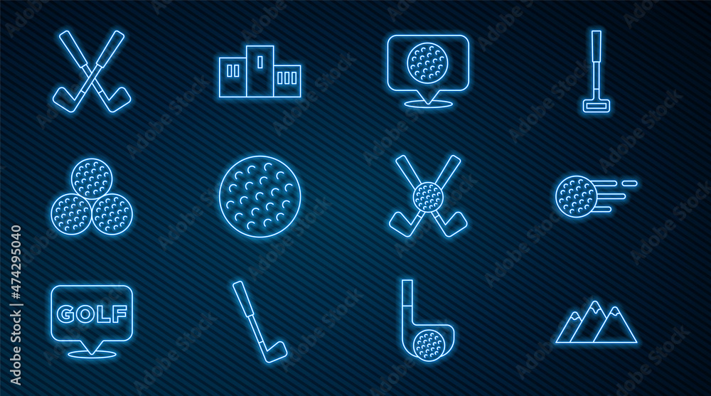 Set line Mountains，Golf ball，label，Crossed Golf club，with and Award over sports winner poundal ic（设定