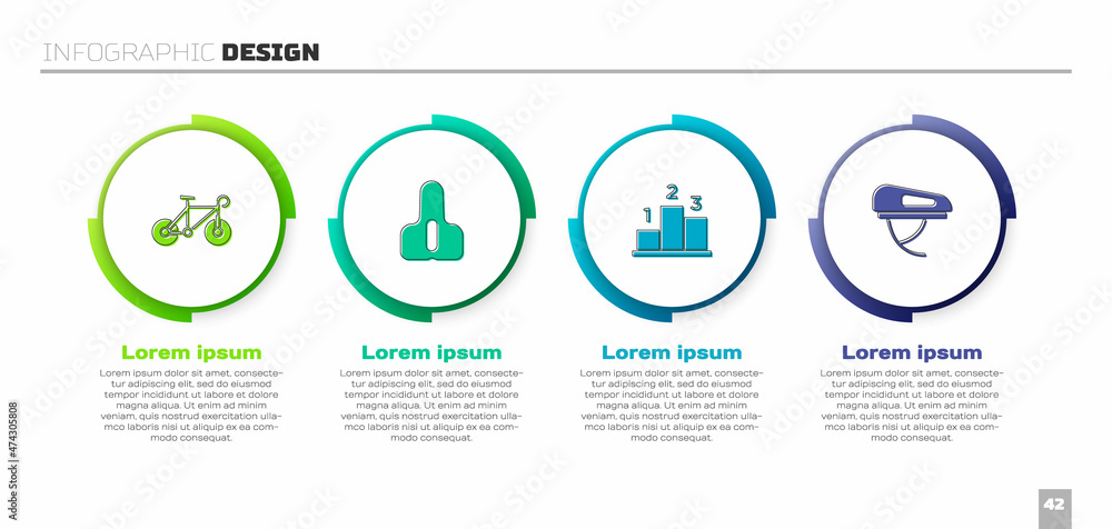 设置自行车、座椅、颁奖台和头盔。商业信息图模板。矢量