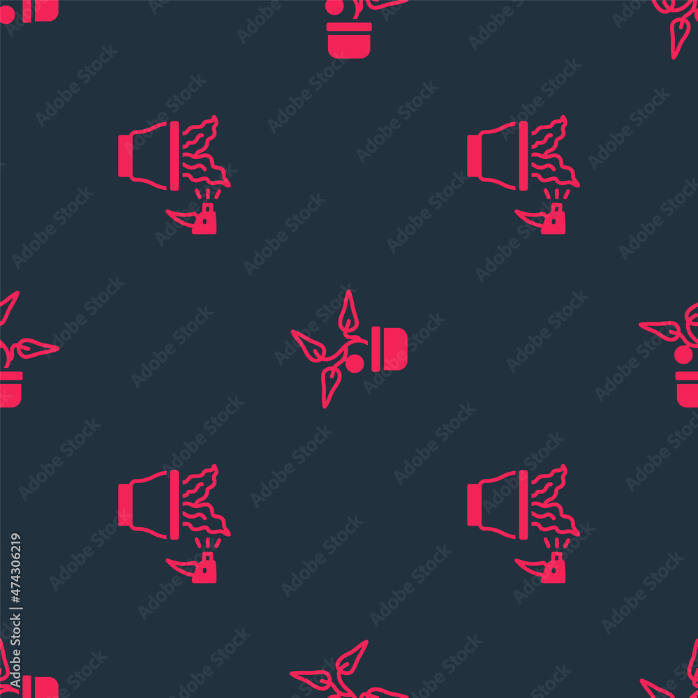 Set Spraying plant and Plant pot on seamless pattern. Vector