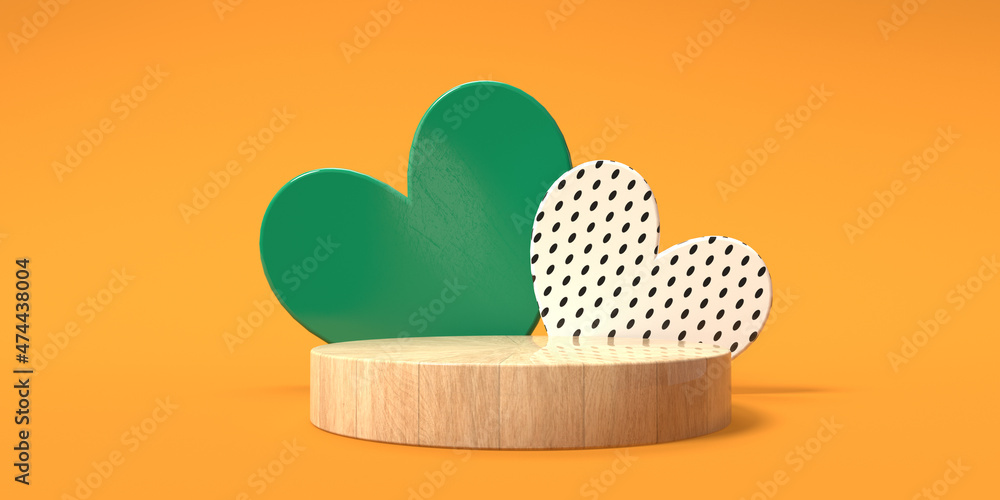 Hearts with a podium - Appreciation and love theme - 3D render