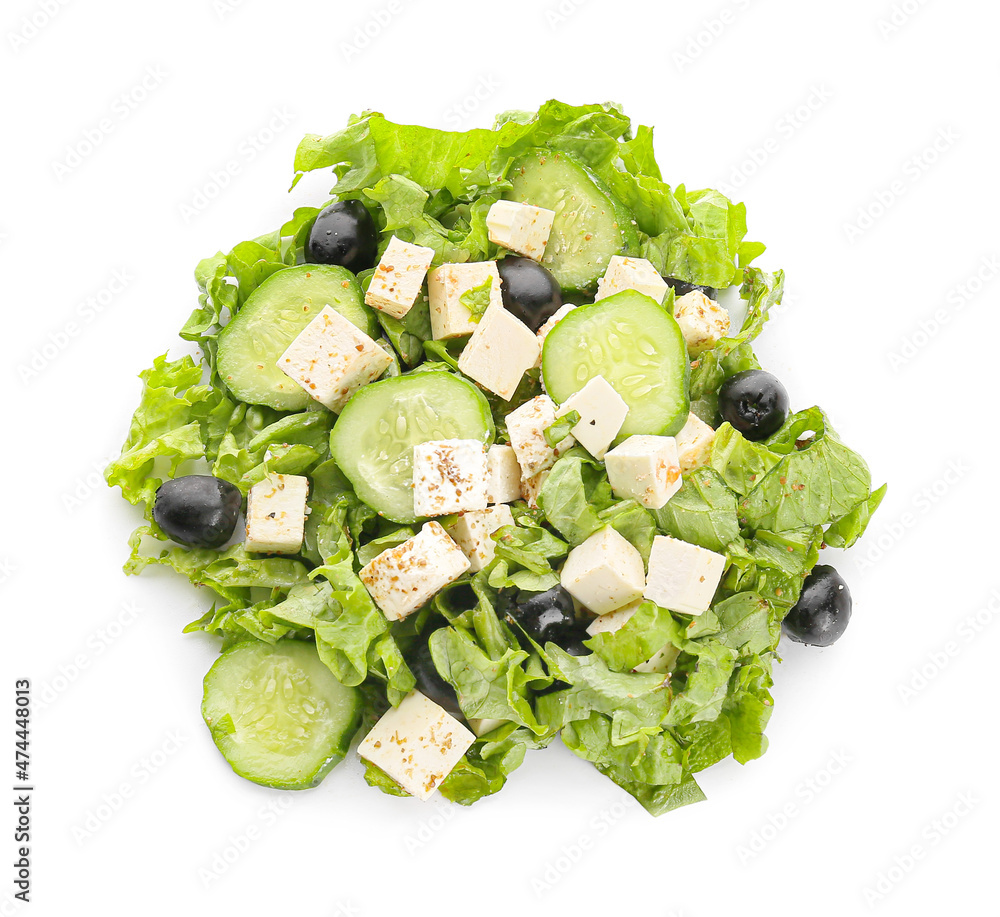 Fresh Greek salad on white background