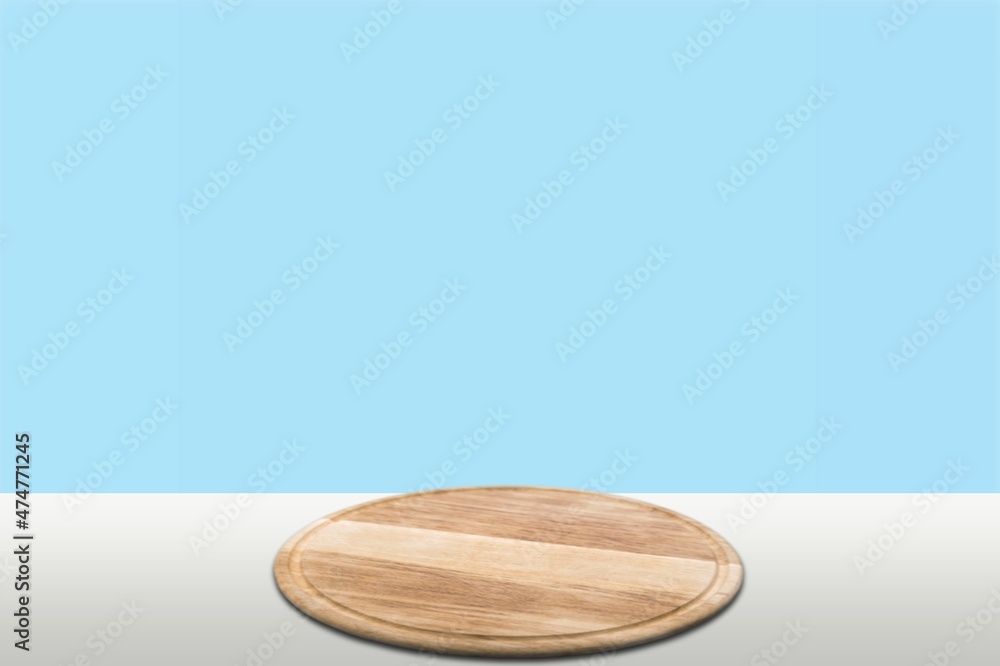 Wooden kitchen desk and wall background.