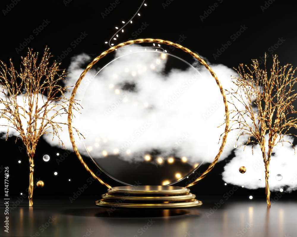 Abstract Elegance Luxury Golden stage podium 3d rendering