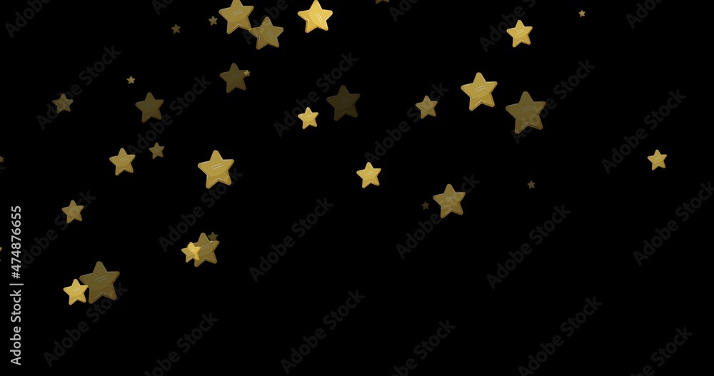 Digital composite image of golden stars with copy space on black background