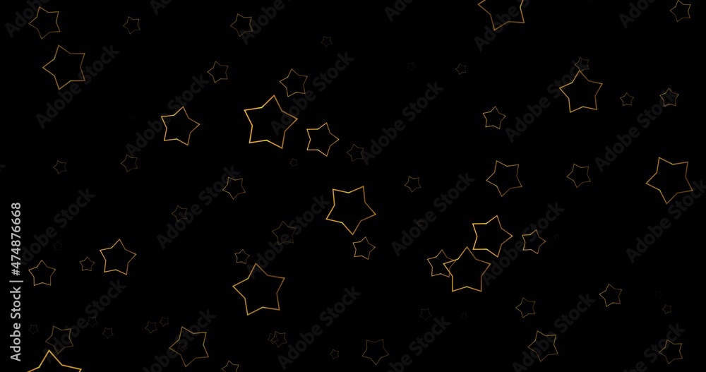 Digital composite image of golden star shapes on blue background