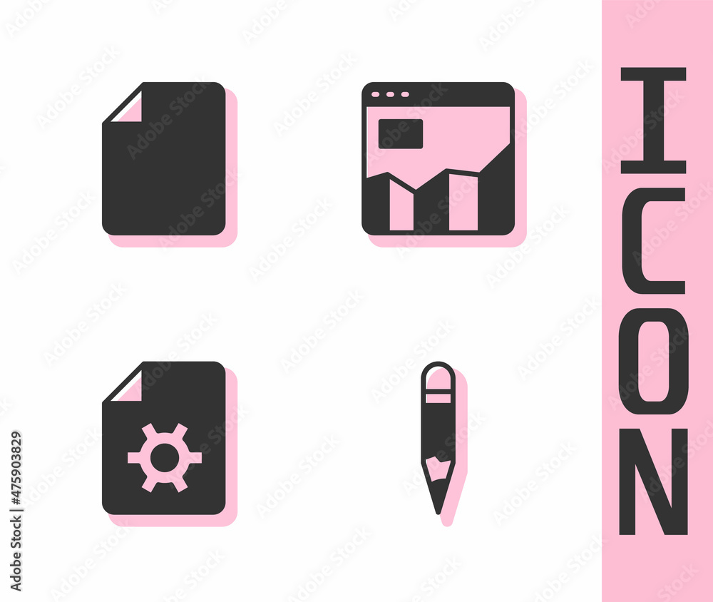 Set Pencil, File document, Document settings and Graph chart infographic icon. Vector