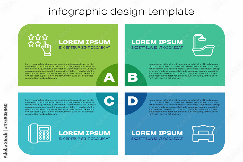 电话听筒，星级，卧室和浴缸。商业信息图模板。矢量