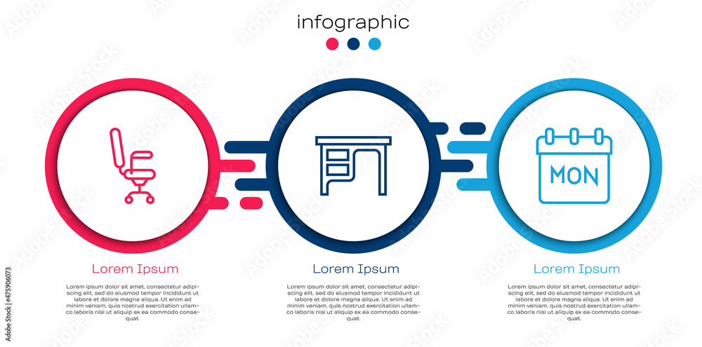 设置办公椅、办公桌和日历。商业信息图模板。Vector