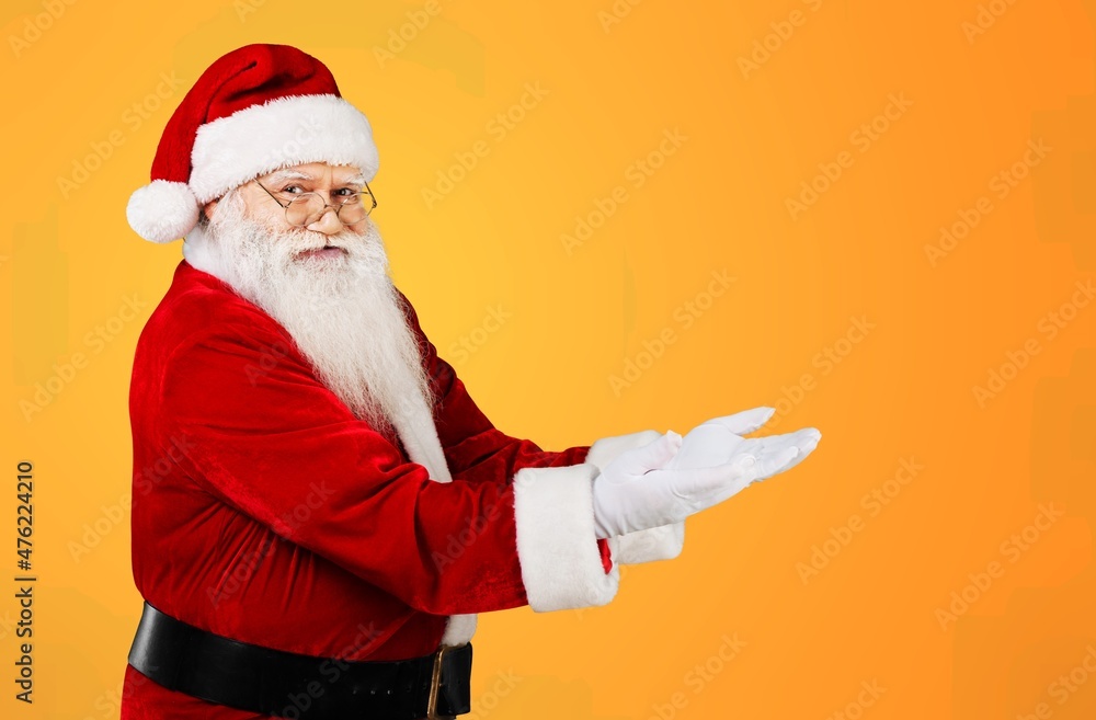 Photo astonished beard santa claus impressed x-mas Christmas adverts discount point finger copyspace