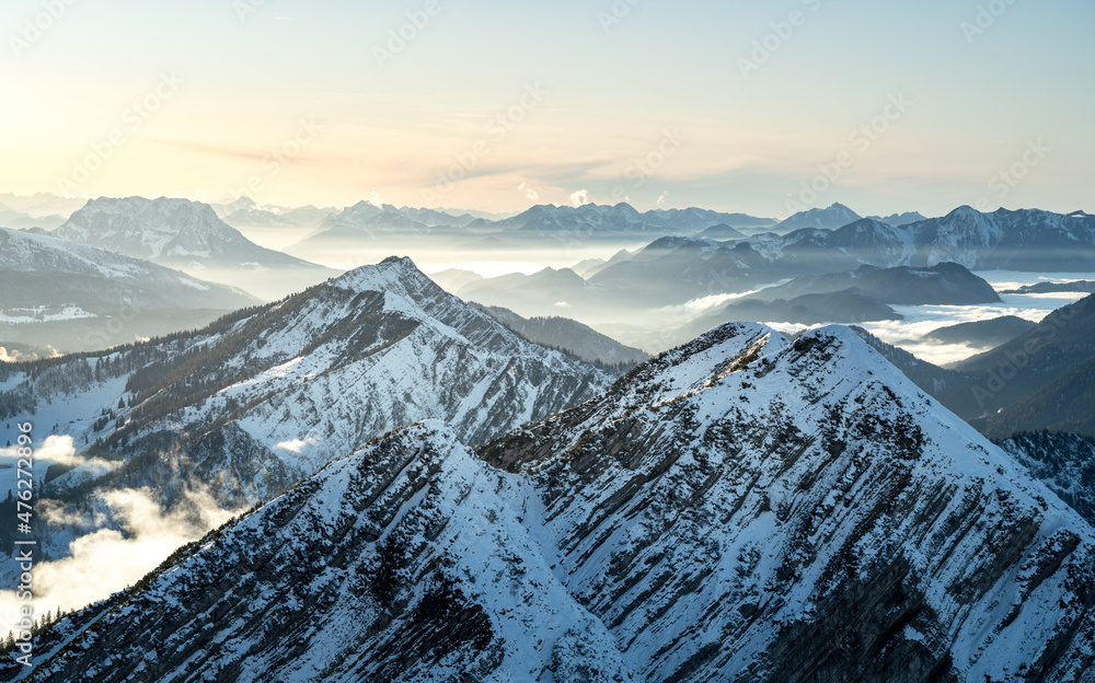 Pre-Alps in the evening light, Austrian and German border area