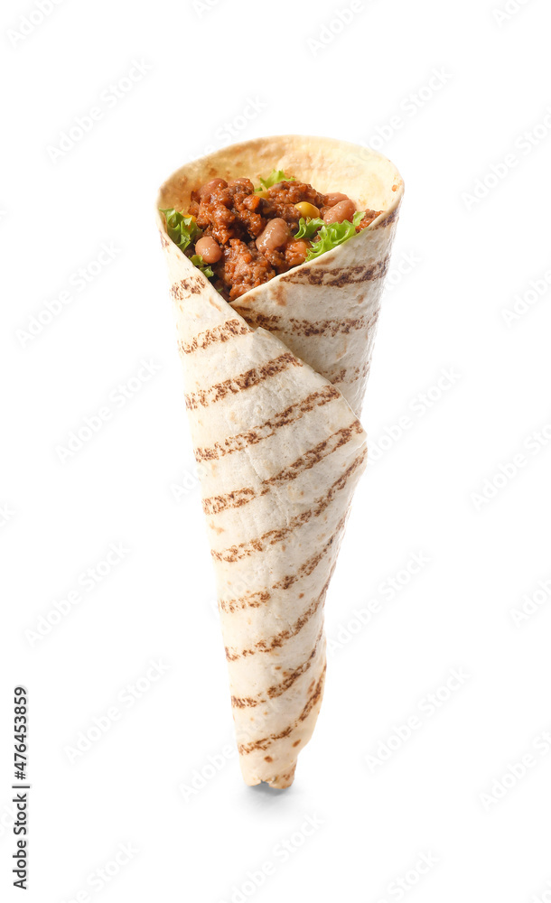 Tasty burrito on white background