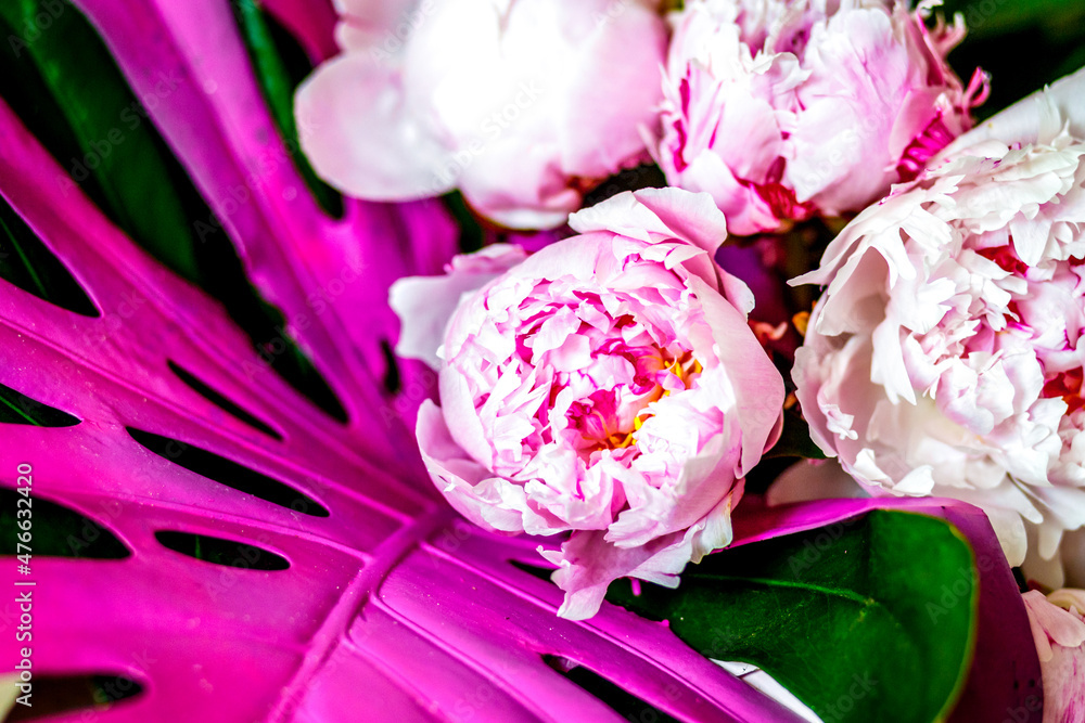 Bouquet of peonies in workshop