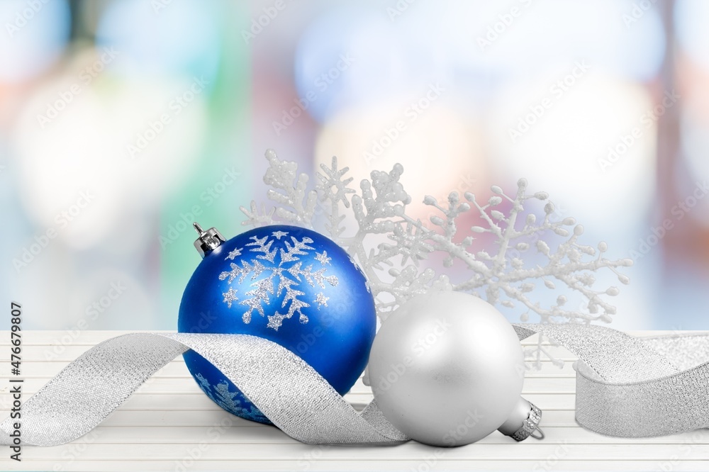 Christmas balls of color on the desk to decorate the tree, Christmas concept