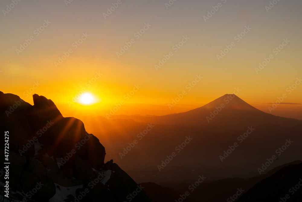 ご来光と富士山　朝日