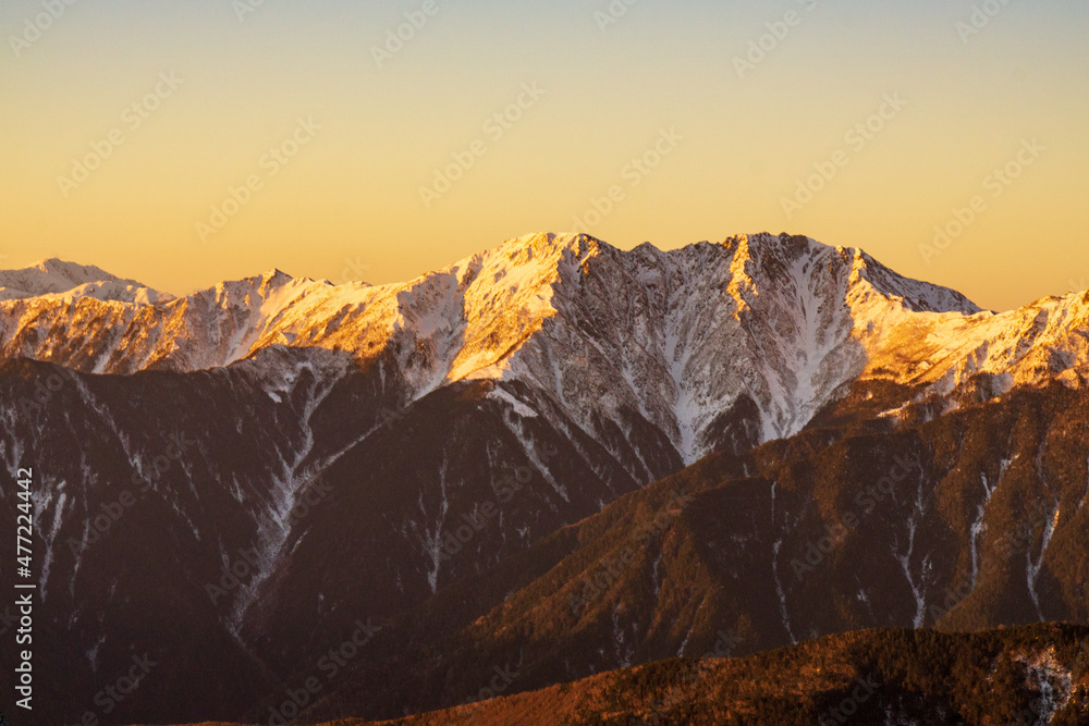 夜明けの南アルプス　白峰三山　山岳風景