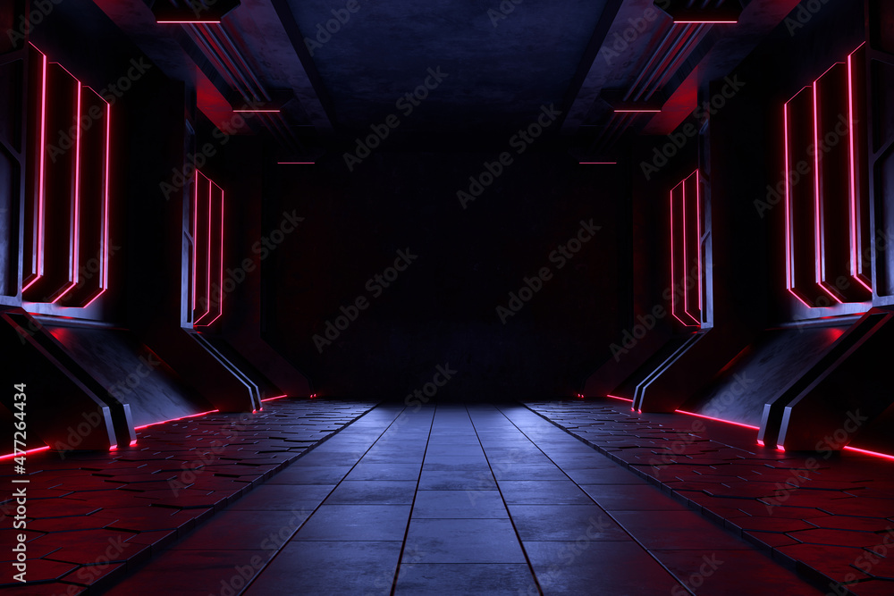 Empty dark room, Modern Futuristic Sci Fi Background.