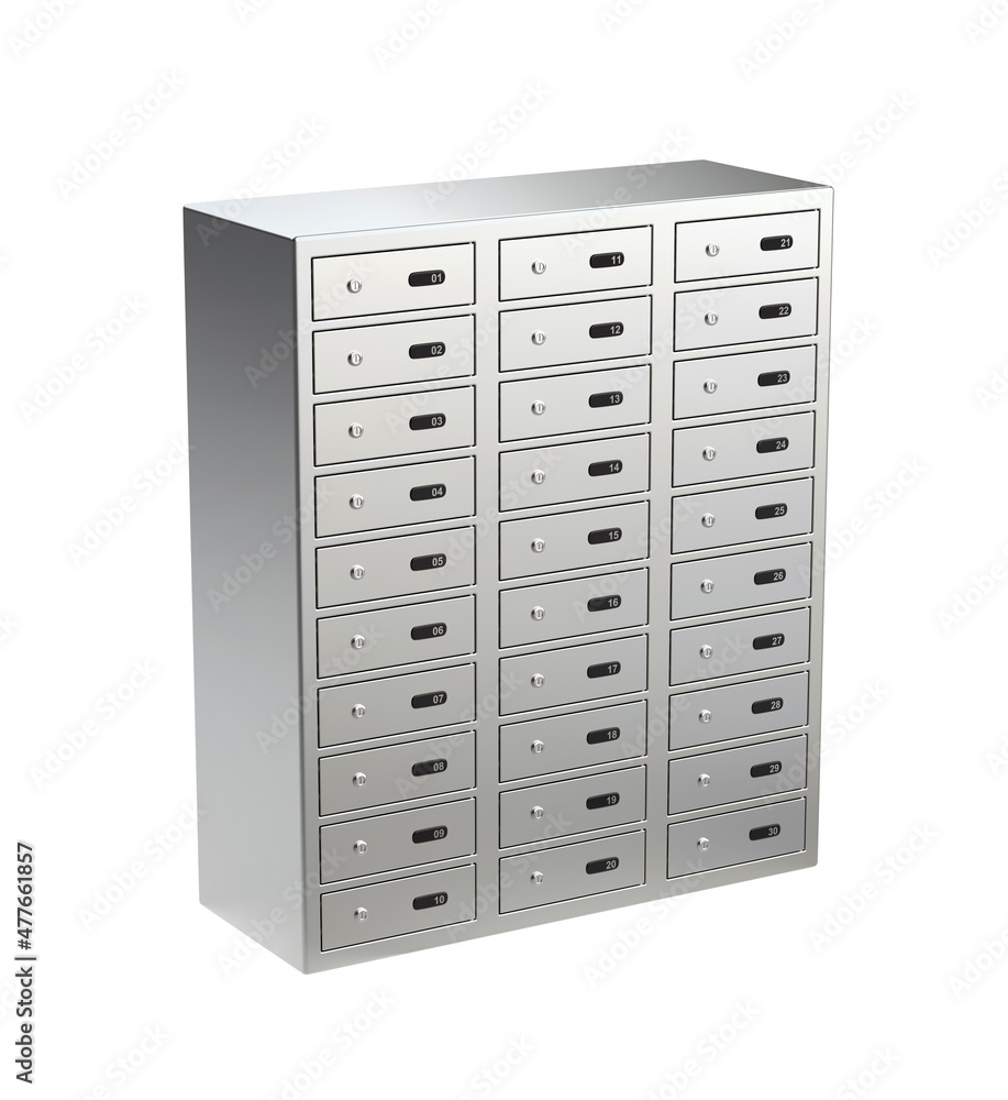 Bank safety deposit boxes, isolated on white background