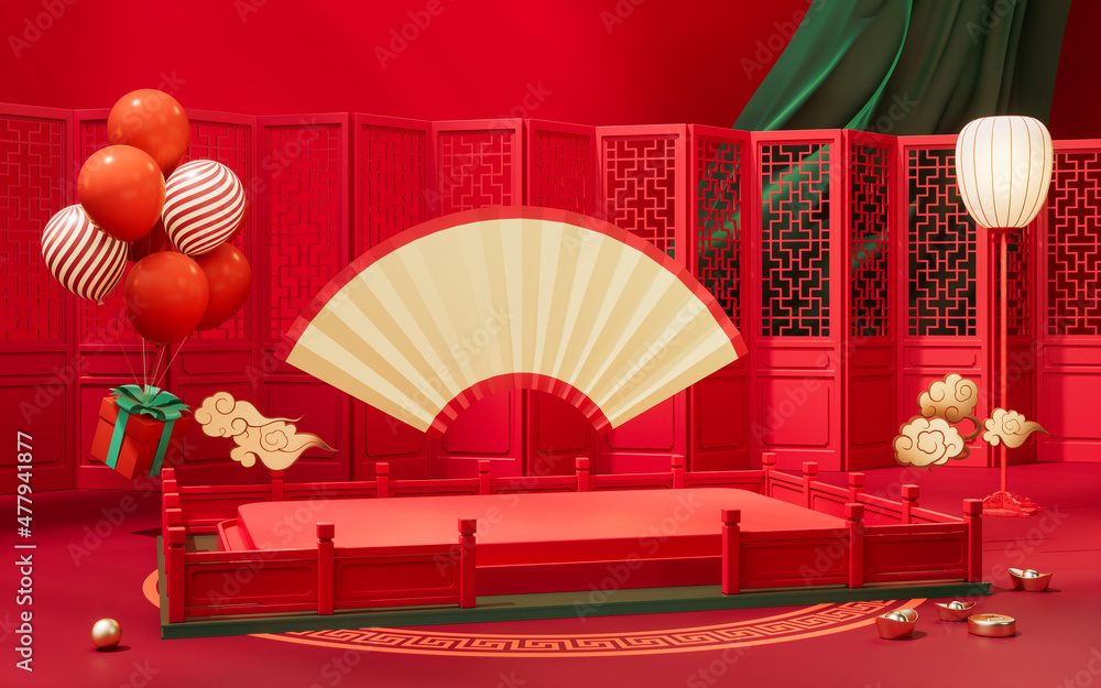 Empty stage with Chinese background, 3d rendering.