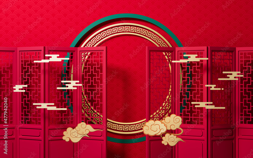 Chinese style scene and chinese style background, 3d rendering.