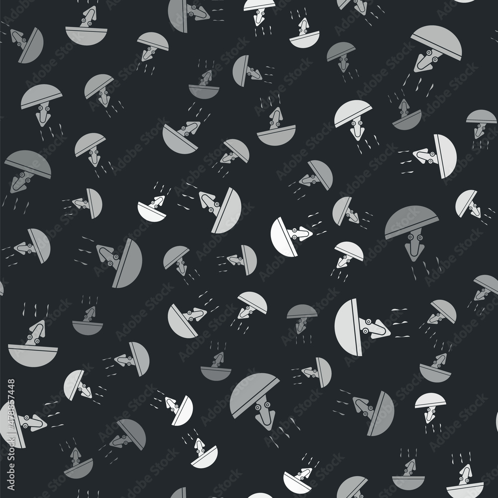 Grey Soup with octopus icon isolated seamless pattern on black background. Vector.