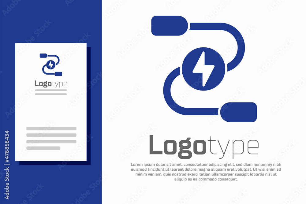 蓝色汽车电池跳线电源线图标隔离在白色背景上。徽标设计模板元素。