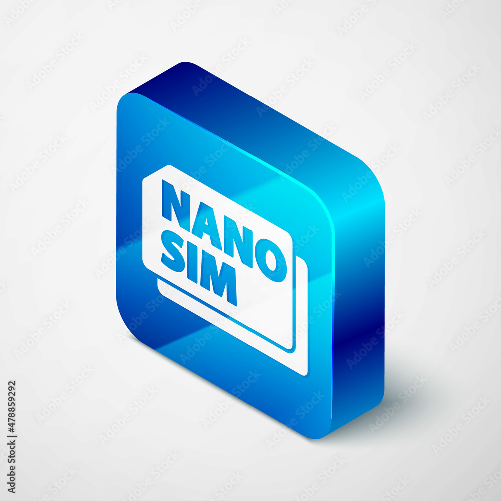 Isometric Nano Sim Card icon isolated on grey background. Mobile and wireless communication technolo