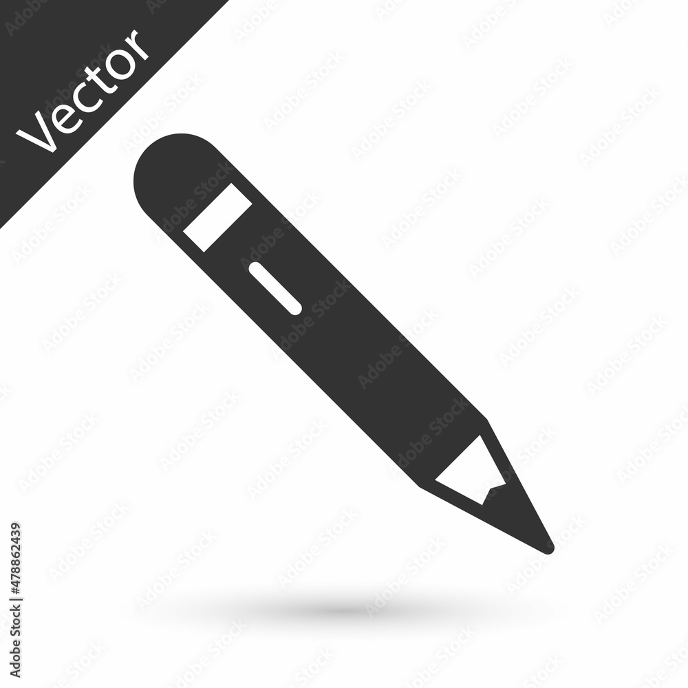 Grey Pencil with eraser icon isolated on white background. Drawing and educational tools. School off