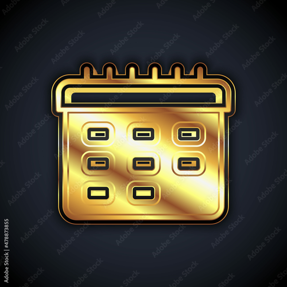 Gold School timetable icon isolated on black background. Vector