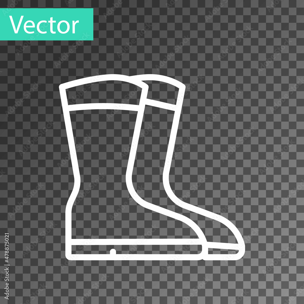 White line Fishing boots icon isolated on transparent background. Waterproof rubber boot. Gumboots f