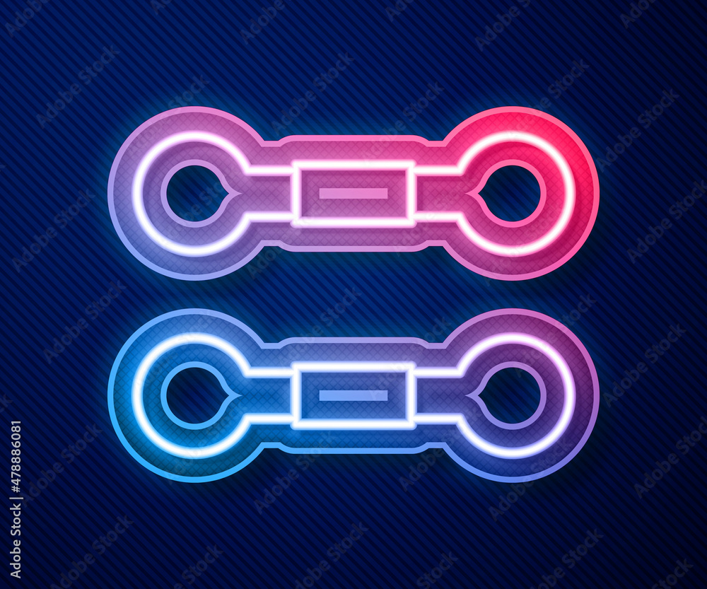 Glowing neon line Dumbbell icon isolated on blue background. Muscle lifting, fitness barbell, sports