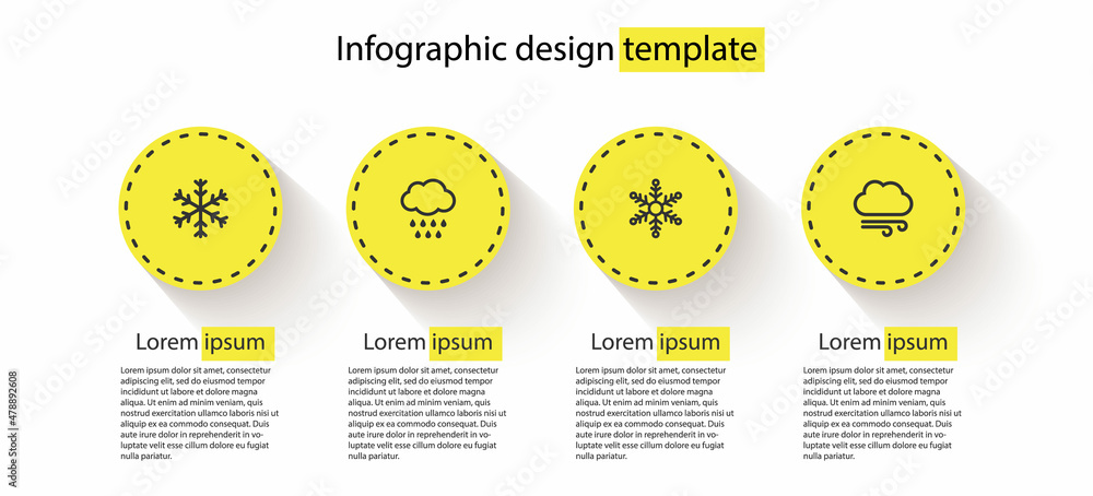 设置雪花、有雨的云和有风的天气。商业信息图表模板。矢量