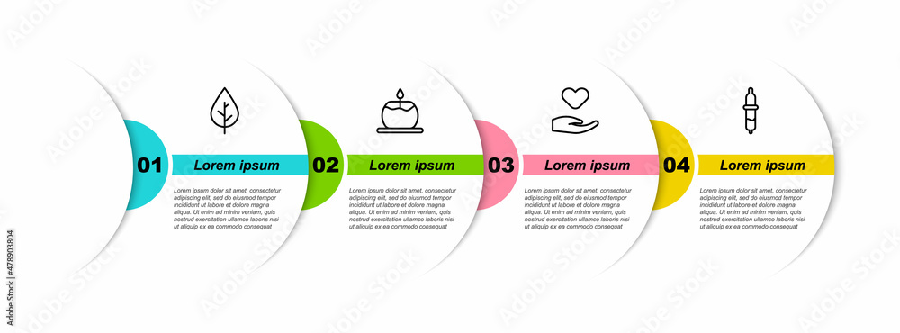 Set line Leaf，Aroma candle，Heart in hand and Pipette。商业信息图模板。Vector