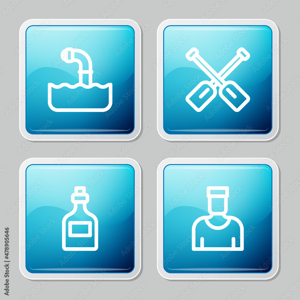 Set line Periscope, Paddle, Rum bottle and Sailor captain icon. Vector