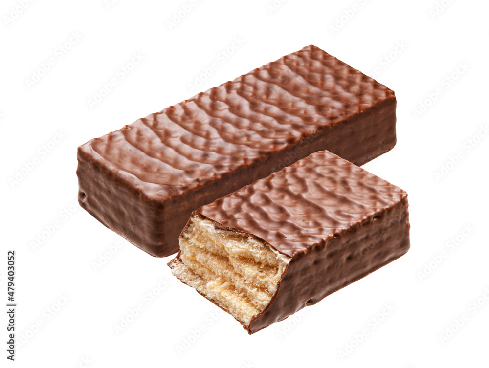 Waffle chocolate bar isolated on white background 