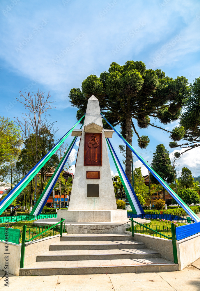 Monument at the central square of Oxapampa in Peru