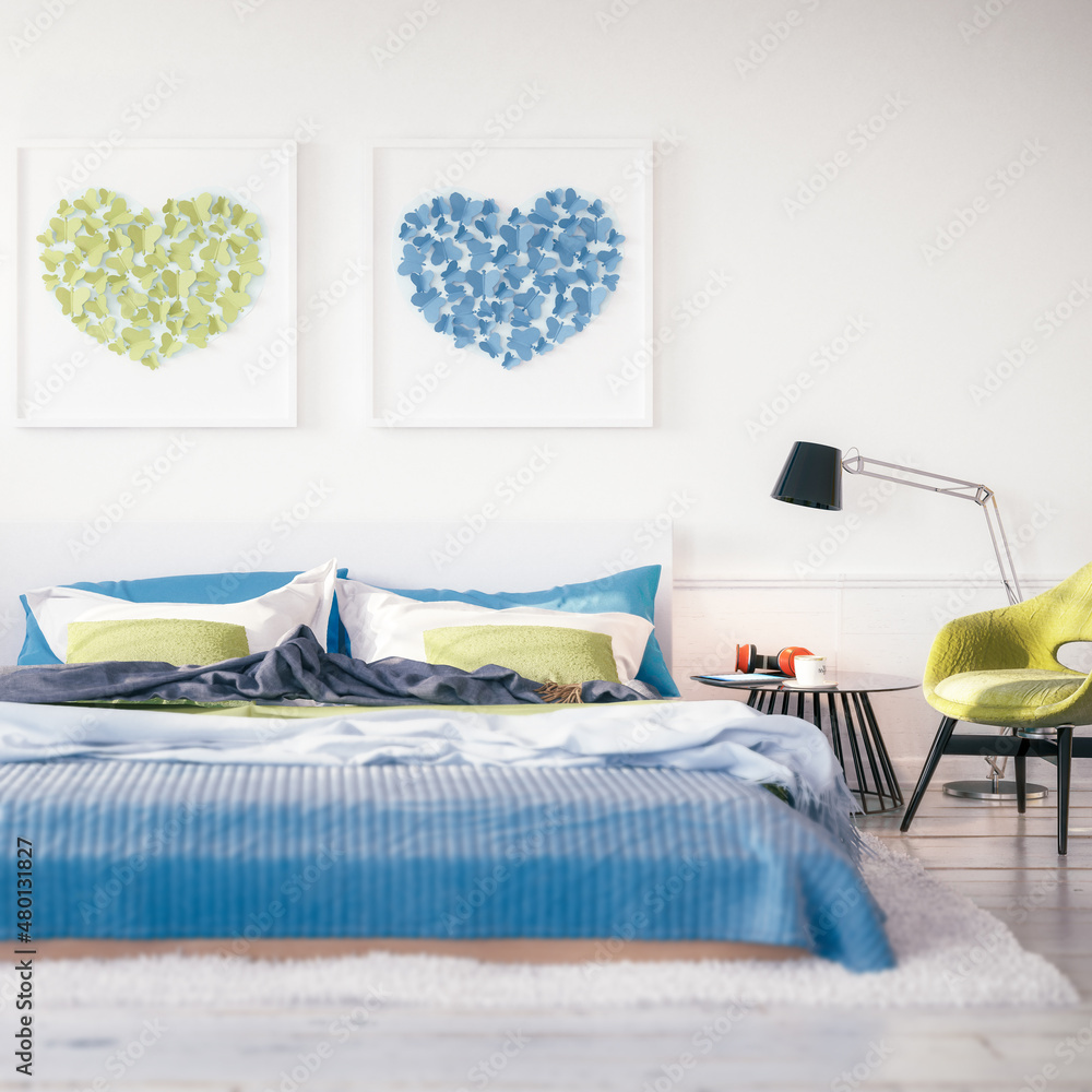 Cosy Summer Colors Bedroom Arrangement (detail) - 3D Visualization