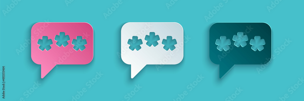 Paper cut Speech bubble chat icon isolated on blue background. Message icon. Communication or commen