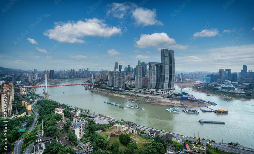 航拍中国重庆现代城市景观夜景