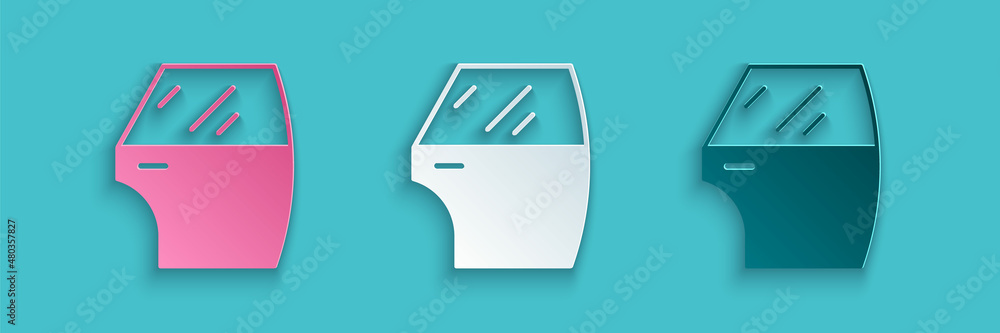 Paper cut Car door icon isolated on blue background. Paper art style. Vector