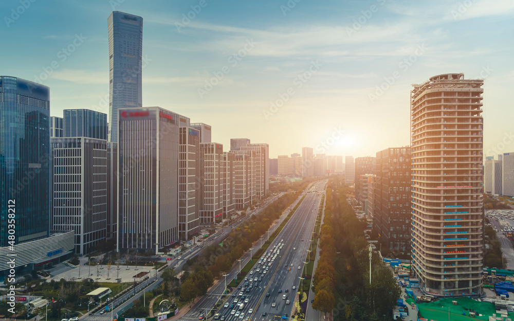 Aerial photography of modern urban landscape of Jinan, China