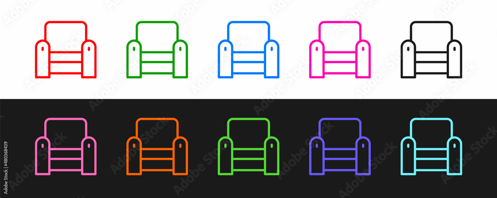 Set line Armchair icon isolated on black and white background. Vector