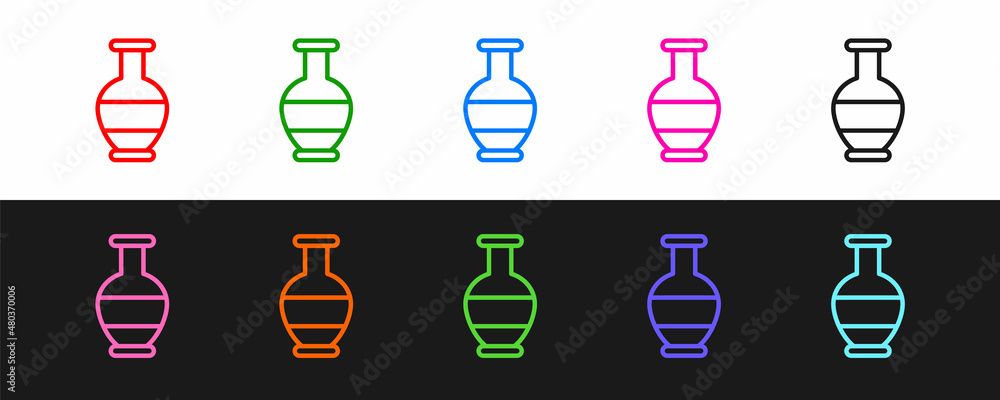 设置线条，在黑白背景上隔离古代双耳瓶图标。矢量