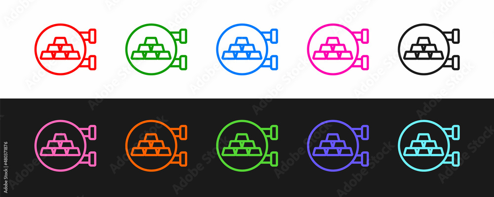 Set line Jewelry store icon isolated on black and white background. Vector