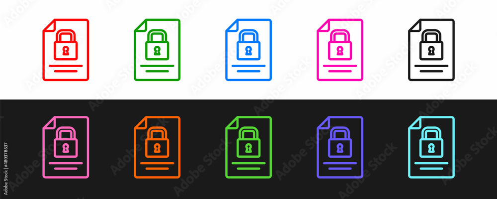 将行文档和锁定图标隔离在黑白背景上。文件格式和挂锁。秒