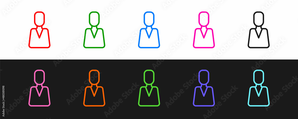 Set line Employee icon isolated on black and white background. Head hunting. Business target or Empl