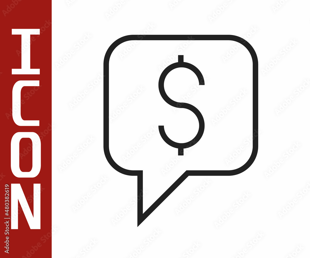 Black line Paid support icon isolated on white background.Speech bubble chat. Message icon. Communic