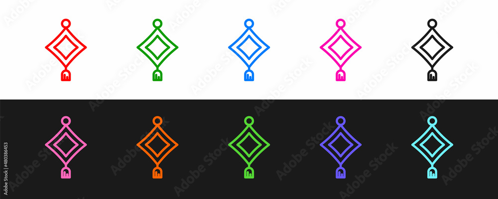 Set line Chinese paper lantern icon isolated on black and white background. Vector