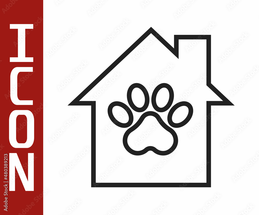 Black line Pet house icon isolated on white background. Vector